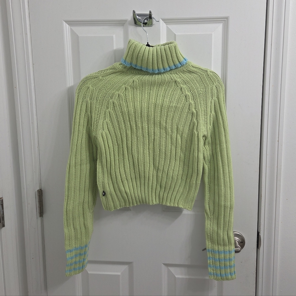 Vintage Deadstock Mudd Light Green and Blue Turtleneck Sweater - Picture 2 of 7